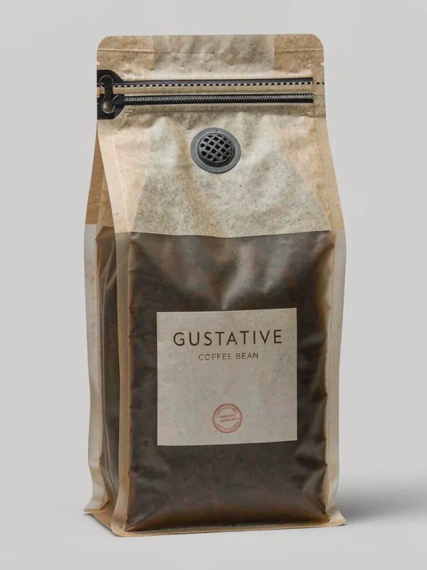 Custom coffee stand-up pouch with degassing valve and resealable zipper