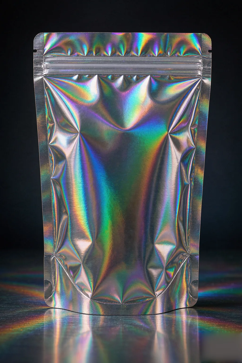 Holographic mylar smell-proof pouch with triple-layer odor-lock barrier and resealable zipper by RainRan Packaging